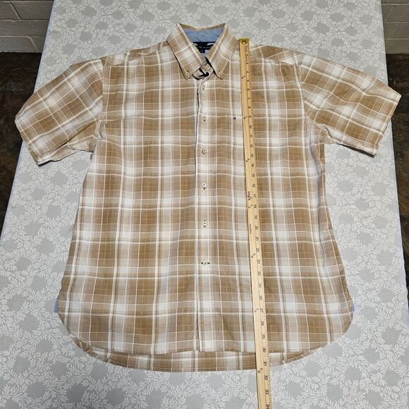 Tommy Hilfiger Light Brown Plaid Shirt Size L Please read description! - Picture 3 of 11